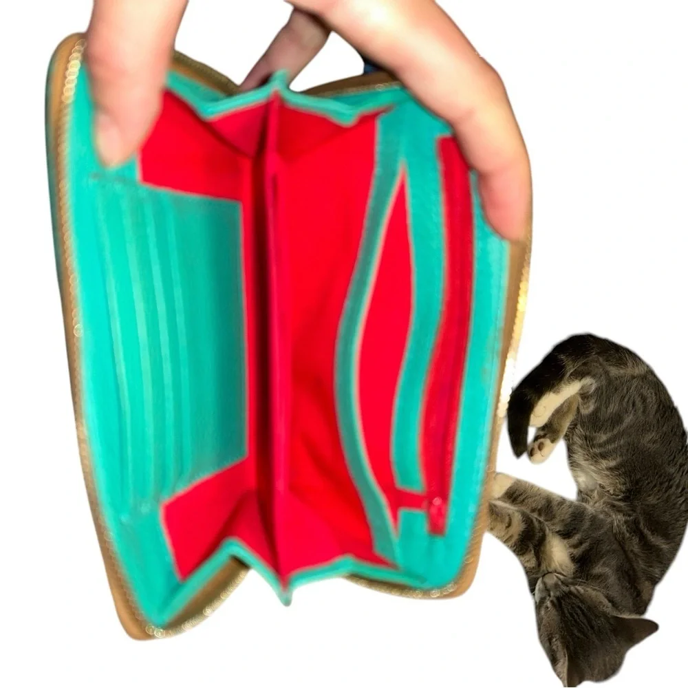 Dooney & Bourke Pebble Leather Zip around Y2k Wallet Teal Green Red Interior med - Picture 13 of 16